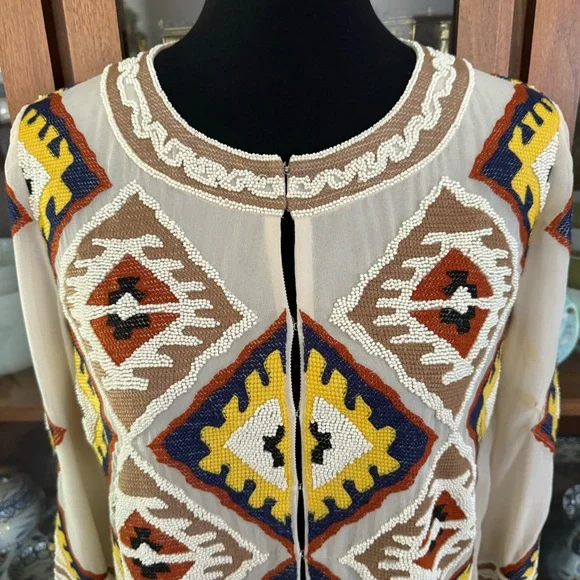 Diane von Furstenberg Beaded Cropped Silk Dinner Jacket - Picture 10 of 12